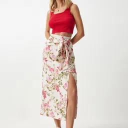 Happiness istanbul Women Floral Printed Pure Cotton A-Line Midi Skirt-image-51
