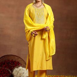 Libas Ethnic Motifs Embroidered Sequinned Straight Kurta With Trouser & Dupatta-picture-28