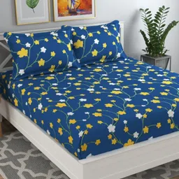 bsb home Aspire Blue Floral Printed 144 TC Wrinklfree Queen Bedsheet Set 2.28 m x 2.20 m-image-98