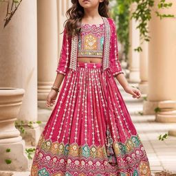 Lagorii Girls Floral Embroidered Beads and Stones Ready to Wear Lehenga &-image-26