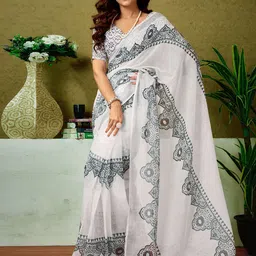 all about you Ethnic Motifs Pure Linen Ready to Wear Tussar Saree-image-3