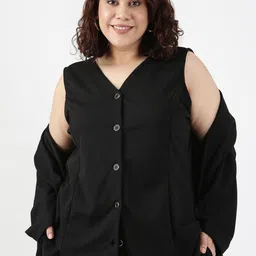 The Pink Moon Black Scuba Crepe Knitted Waistcoat-image-13