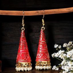 Anouk Gold-Plated Artificial Stones Studded & Beaded Meenakari Dome Shaped Jhumkas-18