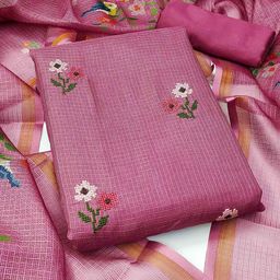 Peachmode Floral Embroidered Thread Work Unstitched Dress Material-image-47