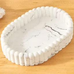 Home Centre White & Blue Abstract Polyresin Soap Dish-image-93