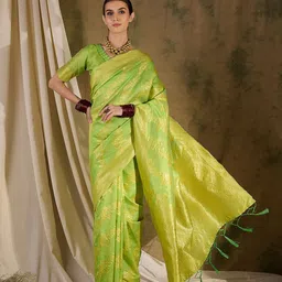DEVATITHI Ethnic Motifs Zari Silk Blend Banarasi Saree-picture-44