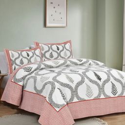 BED-SHEET.COM Grey & White Ethnic Printed 240 TC Cotton King Bedsheet Set 2.54 m x 2.74 m-image-83