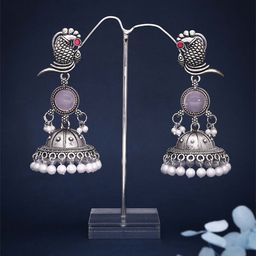 Anouk Silver Plated Artificial Stones Studded Dome Shaped Jhumkas-12