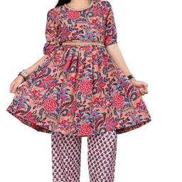 Aarya Designer Girls Floral Printed Pleated Kurta with Trousers-image-30