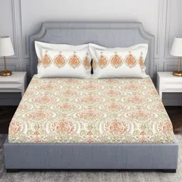 SPACES ornamenta Beige Ethnic Motifs 100% Cotton144 TC Queen Bedsheet with 2 Pillow Covers-image-38