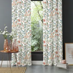 URBAN SPACE Red & White 2 Pieces Cotton Floral Printed Window Curtain-26