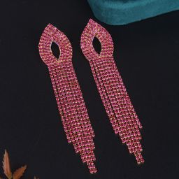 StyleCast Gold-Plated Rhinestone Studded Contemporary Shaped Tasselled Drop Earrings-image-63