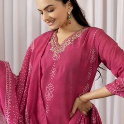 Samhitas Women Bandhani Printed Regular Kurta with Pyjamas & With Dupatta image 2