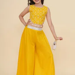 Bitiya by Bhama Floral Embellished Round Neck Crop Top With Palazzos-picture-40
