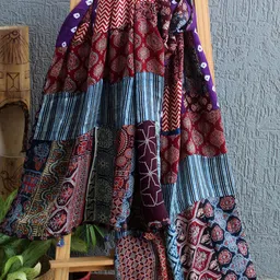 Weaves of Tradition Ethnic Motifs Printed Block Print Dupatta with Patchwork image 3