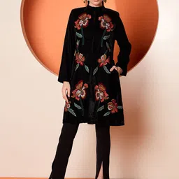 Antheaa Women Velvet Floral Tailored Jacket with Embroidered-image-95