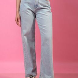 Crimsoune Club Women Wide Leg Mid-Rise Light Fade Stretchable Jeans-image-67