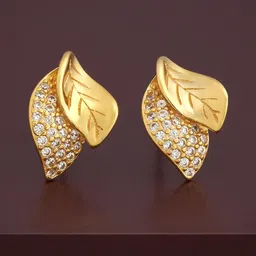 Kushal's Fashion Jewellery 92.5Silver Gold-Plated Leaf Shaped Studs-48