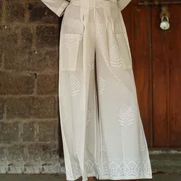 Chidiyaa Safed Women Coconut Frost Ivory Block Printed Palazzo-image-98