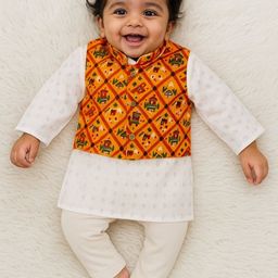 Sangria Boys Pure Cotton Kurta with Pyjama & Yellow Printed Jacket-picture-12