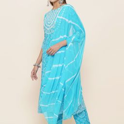 LABEL KASHI Bandhani Printed Mirror Work Anarkali Kurta With Trousers & Dupatta image 3