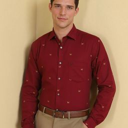Allen Solly Slim Fit Micro Ditsy Printed Embroidered Full Sleeves Pure Cotton Formal Shirt-image-51