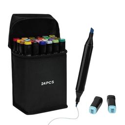 Awestuffs Solid Colours Markers and Highlighters with Carrying Case (Set of 24)-image-70