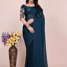 K 5 Fashion Embroidered Pure Chiffon Maheshwari Saree With Unstitched Blouse Piece-image-95