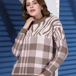 Juelle Women Checked Printed Woollen Pullover Sweaters-image-15