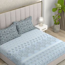 Pure Decor Blue & Blue Ethnic 180 TC Cotton Double King Bedsheet Set 2.54 m x 2.74 m-picture-5