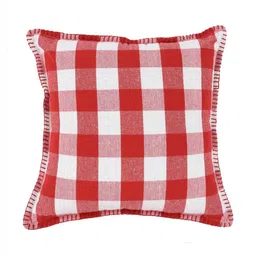 Lushomes Red & White Set of 2 Checked Square Cushion Covers image 4