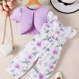 YK Infant Girls Floral Printed Jumpsuit With Jacket-16