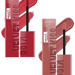 Ramp Walk Set Of 2 Velvet Kiss Liquid Lipstick - 3.5 ml Each -Matte Red 01- Nude 05-30