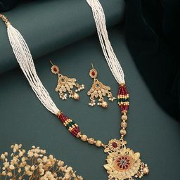 Anouk 24K Gold-Plated Stone Studded & Beaded Traditional Jewellery Set-image-3