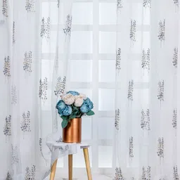 Parda Online White & Grey Set of 2 Floral Sheer Window Curtain-image-62