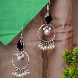 Bamboo Tree Jewels Artificial Stones Studded & Beaded Circular Drop Earrings-image-90