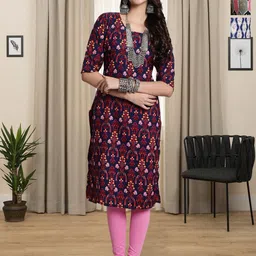 HERE&NOW Selection of 3 Floral Printed Round Neck Straight Kurtas-image-89