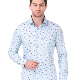 DESIGN UP Men Classic Spread Collar Floral Printed Cotton Slim Fit Formal Shirt-image-81