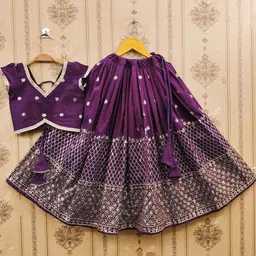 BAESD Girls Embroidered Sequinned Foil Print Ready to Wear Lehenga &-picture-10