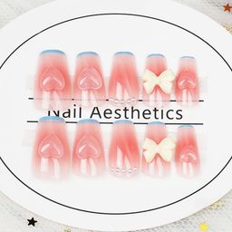 Secret Lives Set Of 24 Glossy 3D Bow Heart Pearls Reusable Artificial Nails-Blue Drop-7