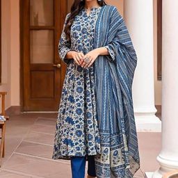 PINGHAKS Women Floral Printed Regular Pure Cotton Kurta with Palazzos & With Dupatta-10