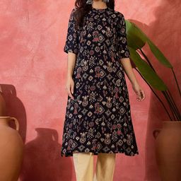 Sangria Women Ethnic Motifs Printed Mandarin Collar A-Line Kurta-picture-56