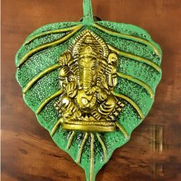Afterstitch Green Lord Ganesh On Leaf Religious Figurine Showpiece-image-52