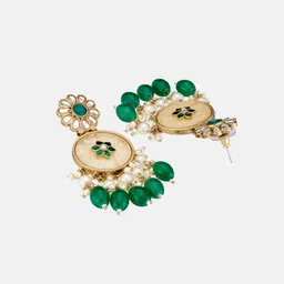 ATIBELLE Gold-Plated Kundan Stone Studded & Beaded Contemporary Shaped Drop Earrings image 4