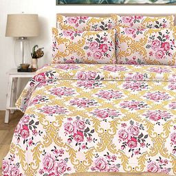 Aura White & Pink Floral Cotton 300 TC Double Queen Bedsheet Set-2.40 m x 2.25 m-image-93