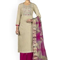 HERE&NOW Floral Embroidered Beads And Stones Cambric Cotton Unstitched Dress Material-image-50
