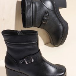 Women’s Black Minimal Buckle Ankle Boots | Sleek Elegant Block Heel Design Boots For Women-image-10
