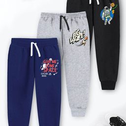 YK X T Trampoline Kids Pack Of 3 Typography Printed Cotton Joggers.-image-30