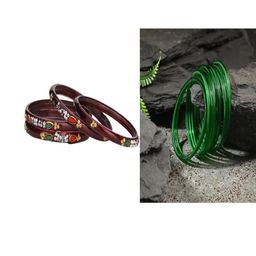 Women Set Of 2 Maroon & Green Glass Artificial Stones Bangles-image-116