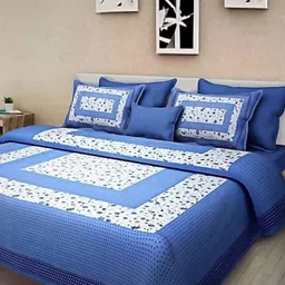 Aura White & Blue Ethnic Motifs Printed 144 TC Cotton Queen Bedsheet Set 2.10 m x 2.30 m-image-88